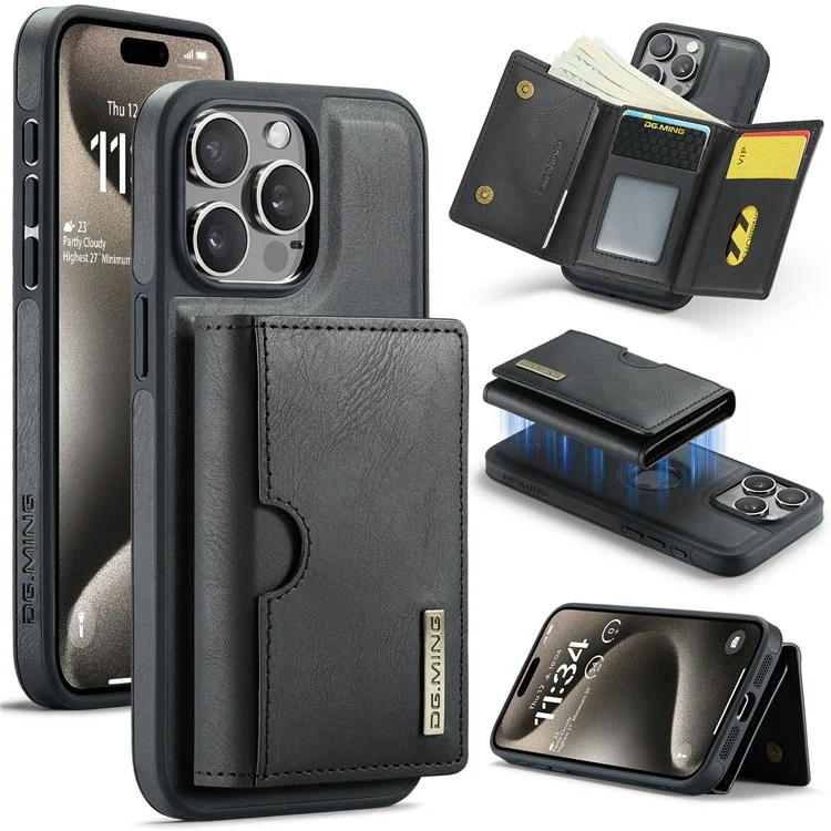 DG.MING M6 Serie für iPhone 14 Pro Hülle Magnetische Geldbörse PU+PC+TPU Handyhülle - Schwarz
