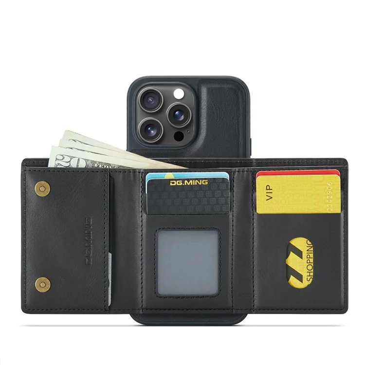 DG.MING M6 Serie für iPhone 14 Pro Hülle Magnetische Geldbörse PU+PC+TPU Handyhülle - Schwarz