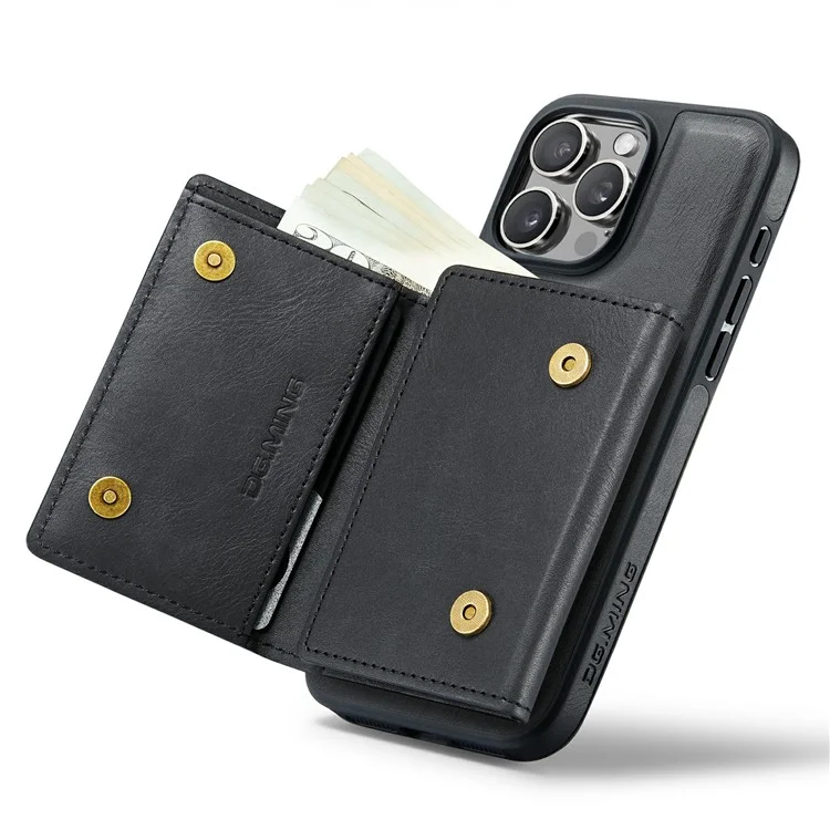 DG.MING M6 Serie für iPhone 14 Pro Hülle Magnetische Geldbörse PU+PC+TPU Handyhülle - Schwarz