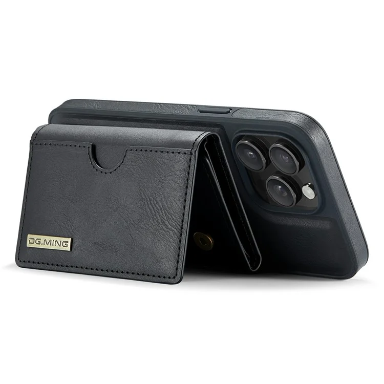 DG.MING M6 Serie für iPhone 14 Pro Hülle Magnetische Geldbörse PU+PC+TPU Handyhülle - Schwarz