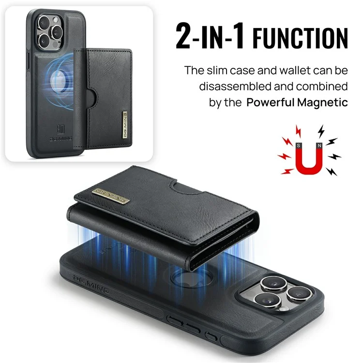 DG.MING M6 Serie für iPhone 14 Pro Hülle Magnetische Geldbörse PU+PC+TPU Handyhülle - Schwarz