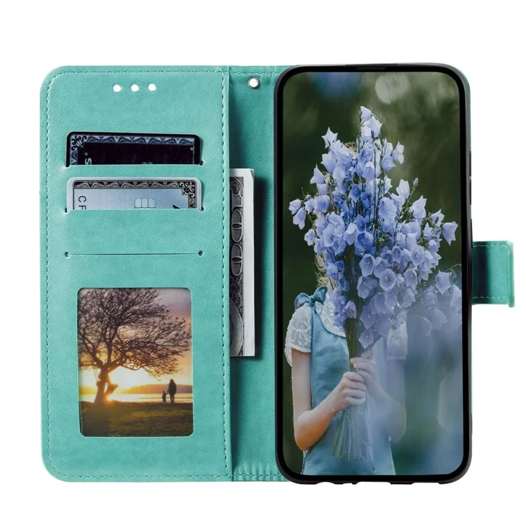 Capa de Telefone Celular para Xiaomi Redmi A1 4G, Padrão de Flor de Mandala Impresso em Couro PU Capa Carteira Flip Suporte Shell do Telefone - Verde