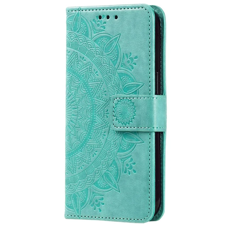 Capa de Telefone Celular para Xiaomi Redmi A1 4G, Padrão de Flor de Mandala Impresso em Couro PU Capa Carteira Flip Suporte Shell do Telefone - Verde