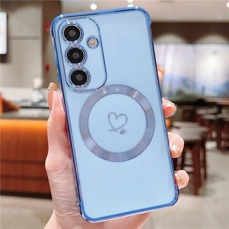 Funda para Samsung Galaxy S25 compatible con MagSafe, cubierta de teléfono de TPU chapada con corazones huecos - Azul