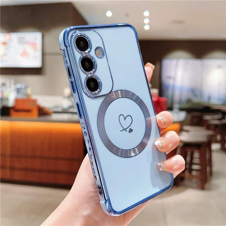 Funda para Samsung Galaxy S25 compatible con MagSafe, cubierta de teléfono de TPU chapada con corazones huecos - Azul