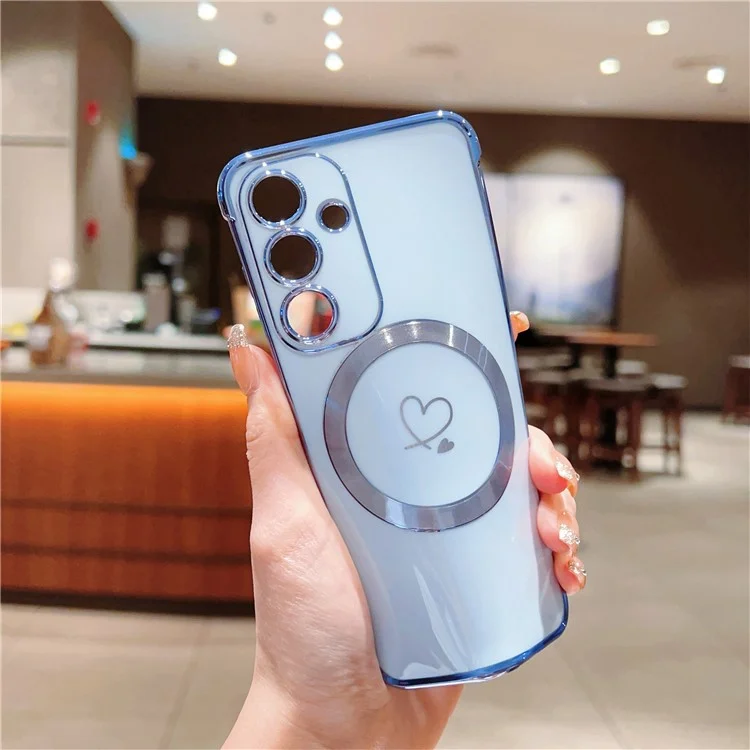 Funda para Samsung Galaxy S25 compatible con MagSafe, cubierta de teléfono de TPU chapada con corazones huecos - Azul