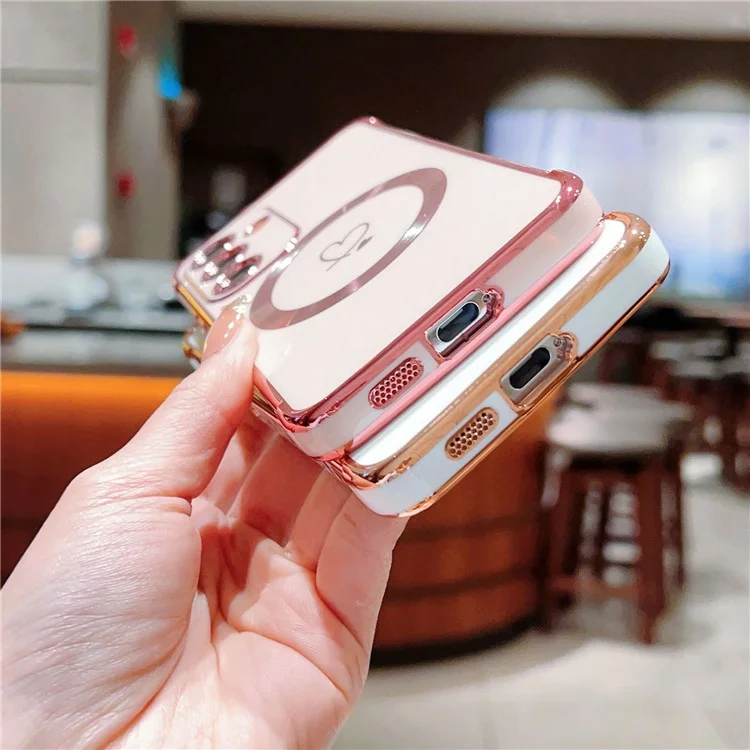 Funda para Samsung Galaxy S25 compatible con MagSafe, cubierta de teléfono de TPU chapada con corazones huecos - Azul