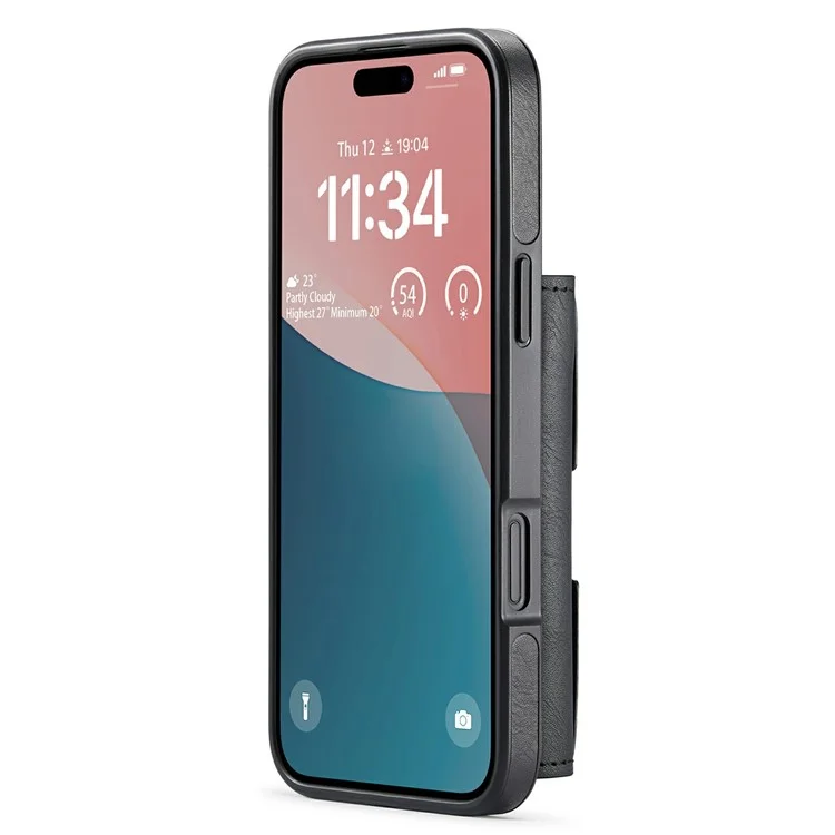 Funda para iPhone 16 Plus de la serie DG.MING M6, billetera magnética de PU+PC+TPU - Negro
