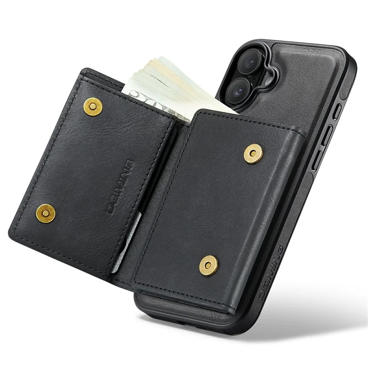 Funda para iPhone 16 Plus de la serie DG.MING M6, billetera magnética de PU+PC+TPU - Negro