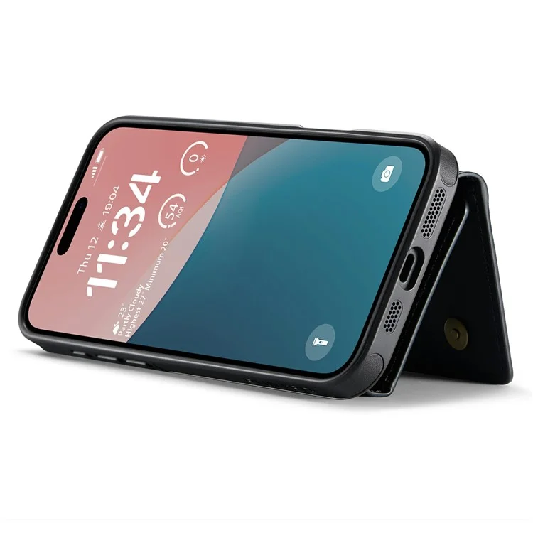 Funda para iPhone 16 Plus de la serie DG.MING M6, billetera magnética de PU+PC+TPU - Negro