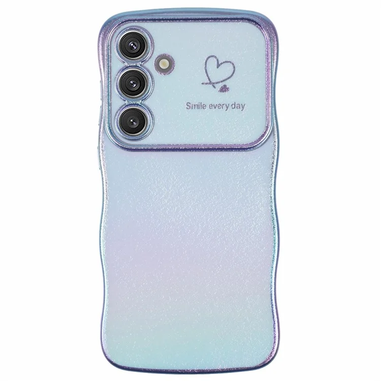 Capa para Samsung Galaxy S25 com formato enrolado em forma de coração de amor em TPU, com efeito iridescente gradiente - Azul colorido