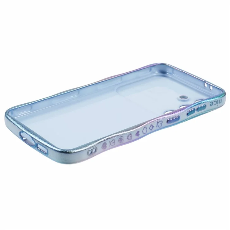 Capa para Samsung Galaxy S25 com formato enrolado em forma de coração de amor em TPU, com efeito iridescente gradiente - Azul colorido