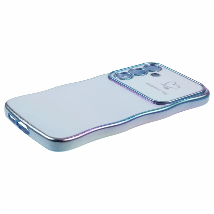 Capa para Samsung Galaxy S25 com formato enrolado em forma de coração de amor em TPU, com efeito iridescente gradiente - Azul colorido