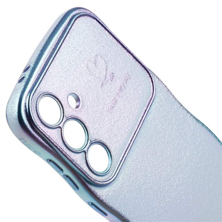 Capa para Samsung Galaxy S25 com formato enrolado em forma de coração de amor em TPU, com efeito iridescente gradiente - Azul colorido