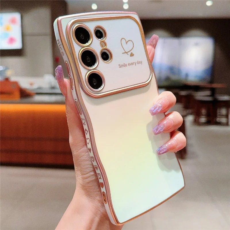 For Samsung Galaxy S25 Ultra Case Curly Shape Love Heart TPU Phone Cover Iridescent Gradient - Colorful White