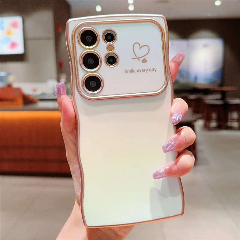 For Samsung Galaxy S25 Ultra Case Curly Shape Love Heart TPU Phone Cover Iridescent Gradient - Colorful White