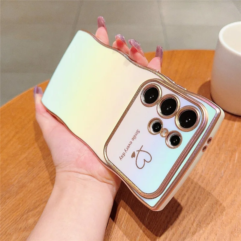For Samsung Galaxy S25 Ultra Case Curly Shape Love Heart TPU Phone Cover Iridescent Gradient - Colorful White
