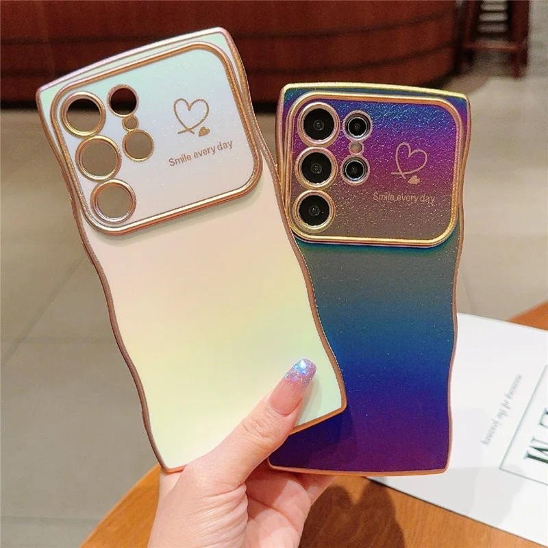 For Samsung Galaxy S25 Ultra Case Curly Shape Love Heart TPU Phone Cover Iridescent Gradient - Colorful White