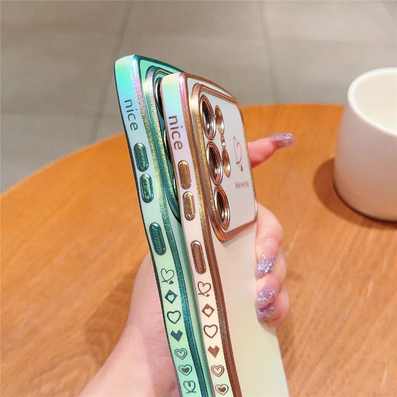 For Samsung Galaxy S25 Ultra Case Curly Shape Love Heart TPU Phone Cover Iridescent Gradient - Colorful White