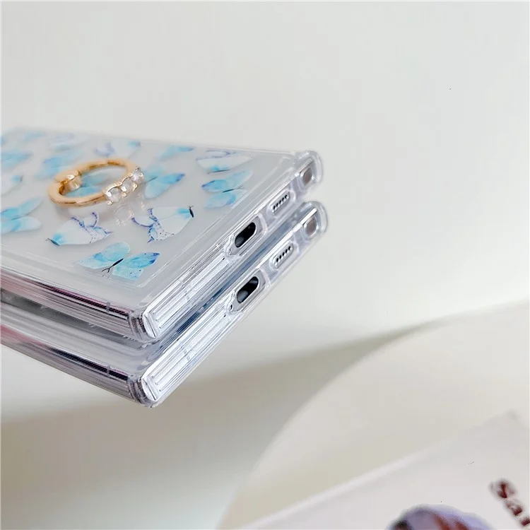 Coque pour Samsung Galaxy S25 Ultra avec bague, support et motif TPU avec airbag - Papillons colorés