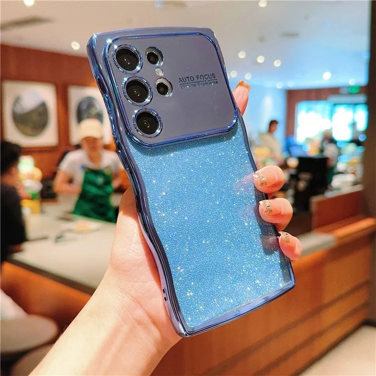 Für Samsung Galaxy S25 Ultra Hülle Elektroplattierung Lockiger Rahmen TPU Glitzer Handyhülle Großes Fenster - Blau