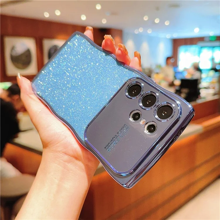 Für Samsung Galaxy S25 Ultra Hülle Elektroplattierung Lockiger Rahmen TPU Glitzer Handyhülle Großes Fenster - Blau
