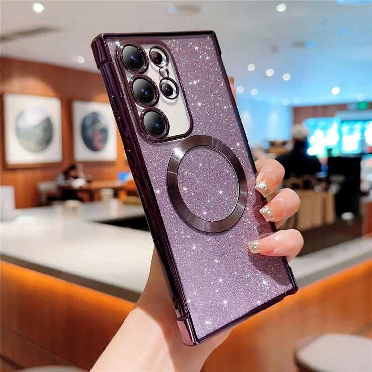 Für Samsung Galaxy S25 Ultra Hülle Elektroplattierung Glitzer TPU Klare Handyhülle Kompatibel mit MagSafe - Dunkelviolett