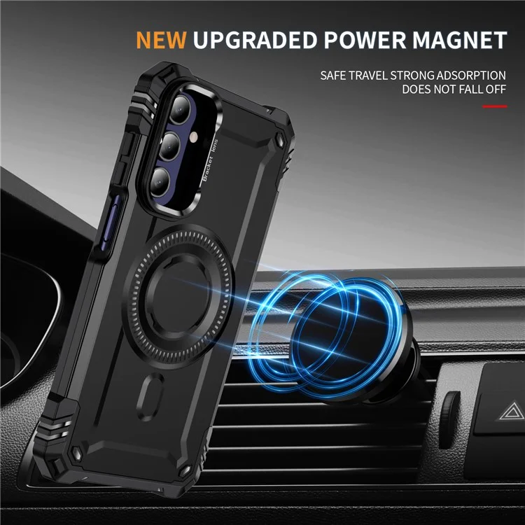 Für Samsung Galaxy A15 4G / 5G Hülle kompatibel mit MagSafe Metalllinsenrahmen Ständer PC+TPU Handy-Cover - Schwarz