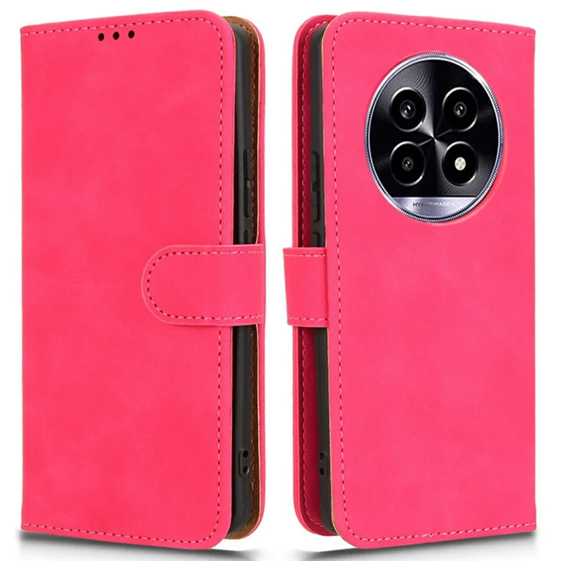 For Realme Realme 13+ 5G / 13 Pro 5G (China) Leather Case Skin-Feel Anti-Drop Wallet Flip Phone Cover - Rose