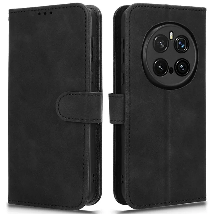 Étui en cuir pour téléphone For Honor Magic7 Pro 5G, effet peau, anti-chute, portefeuille avec rabat - Noir
