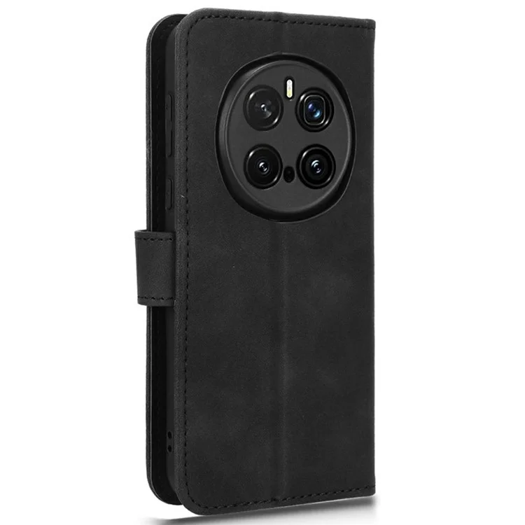 Étui en cuir pour téléphone For Honor Magic7 Pro 5G, effet peau, anti-chute, portefeuille avec rabat - Noir