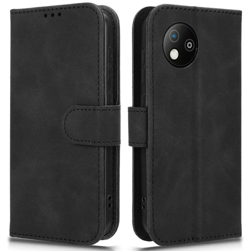 Für ZTE Blade A35 Lite Lederhülle Hautgefühl Stoßfest Brieftasche Flip Handyhülle - Schwarz