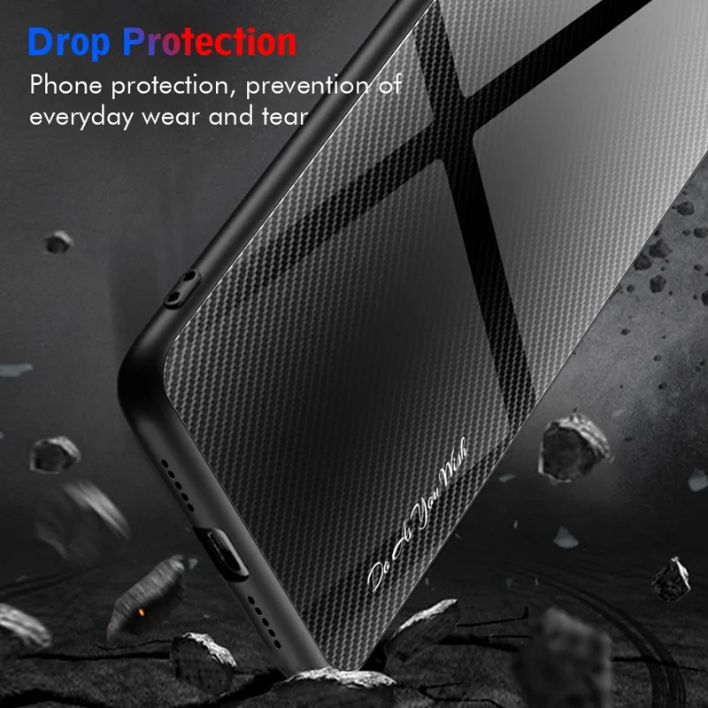 Custodia per Samsung Galaxy S25 Ultra in fibra di carbonio con texture in vetro temperato + TPU - Nero