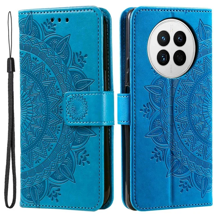 Drop-sof-telefonhülle Für Huawei Mate 50 4g, Mandala Blumenmuster Geprägtes PU Leder Anti-wear Flip Wallet-ständer Cover Geprägt - Blau