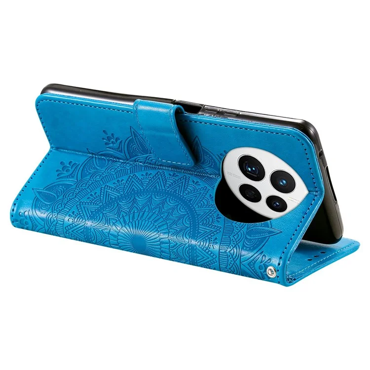 Drop-proof Phone Case For Huawei Mate 50 4G, Mandala Flower Pattern Imprinted PU Leather Anti-wear Flip Wallet Stand Cover - Blue