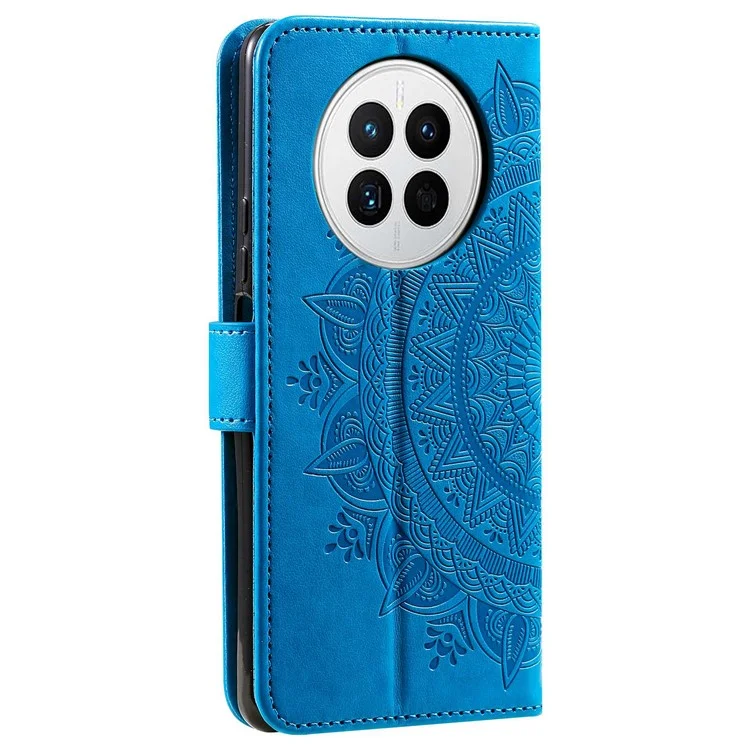 Drop-proof Phone Case For Huawei Mate 50 4G, Mandala Flower Pattern Imprinted PU Leather Anti-wear Flip Wallet Stand Cover - Blue