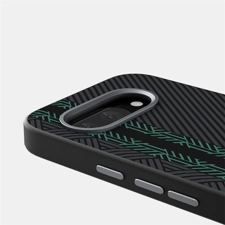 ABEEL Custodia per Google Pixel 9a in PC + TPU + lega di alluminio + pelle PU compatibile con MagSafe - Texture 2