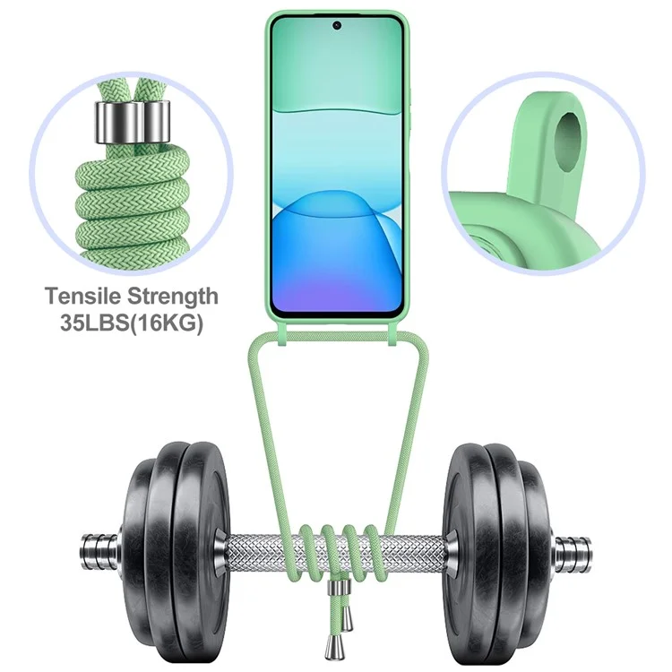Custodia in silicone liquido per Xiaomi Redmi 13 4G / 5G / 13R 5G / Note 13R 5G / Poco M6 4G / M6 Plus 5G con porta carte e cordino - Verde