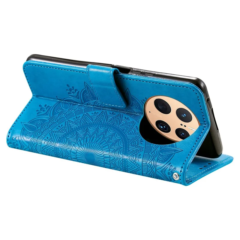 Anti-drop Cell Phone Cover For Huawei Mate 50 Pro 4G, Mandala Flower Pattern Imprinted PU Leather Flip Wallet Case Stand - Blue