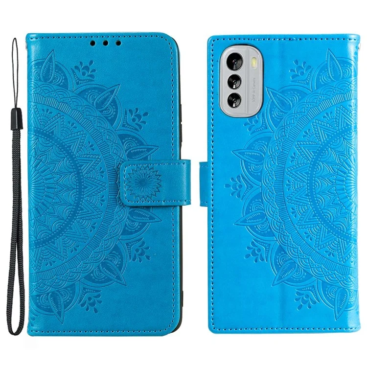 Flip Wallet Case For Nokia G60 5G, Book Style Mandala Flower Pattern Imprinted PU Leather Phone Cover Protective  Shell with Stand - Blue