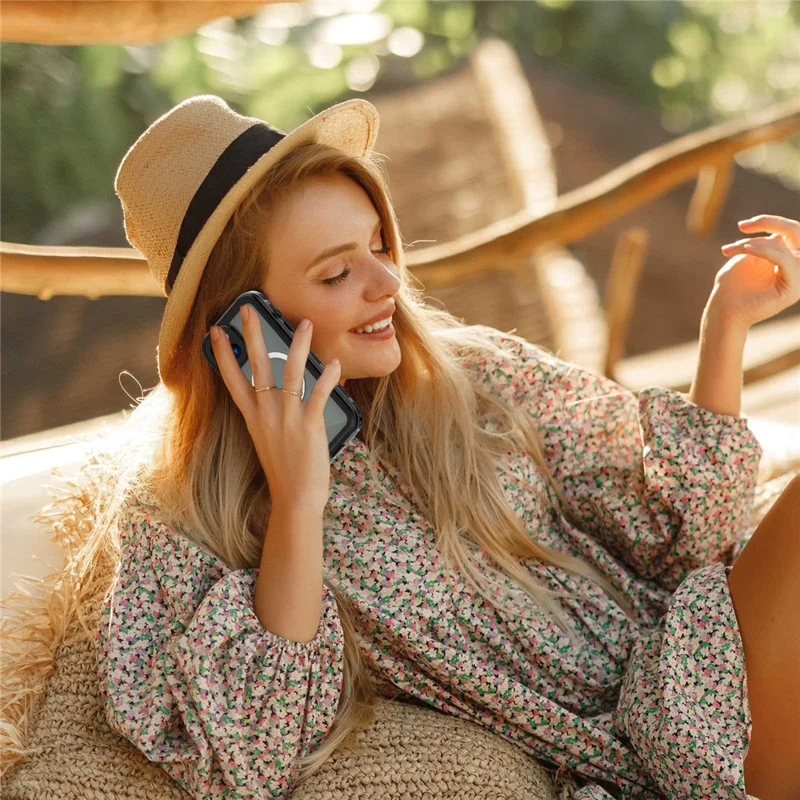 REDPEPPER Dot+ Series for iPhone 14 Plus IP68 Waterproof Clear Back Case Drop-proof Dust-proof Cover Compatible with Magsafe Charger - Black