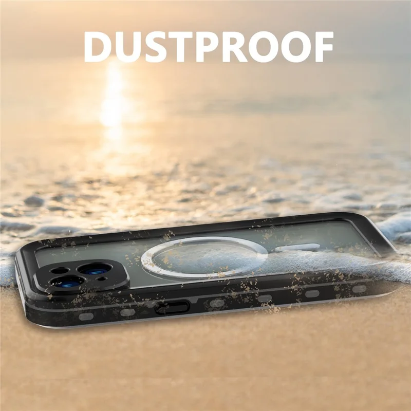 REDPEPPER Dot+ Series for iPhone 14 Plus IP68 Waterproof Clear Back Case Drop-proof Dust-proof Cover Compatible with Magsafe Charger - Black