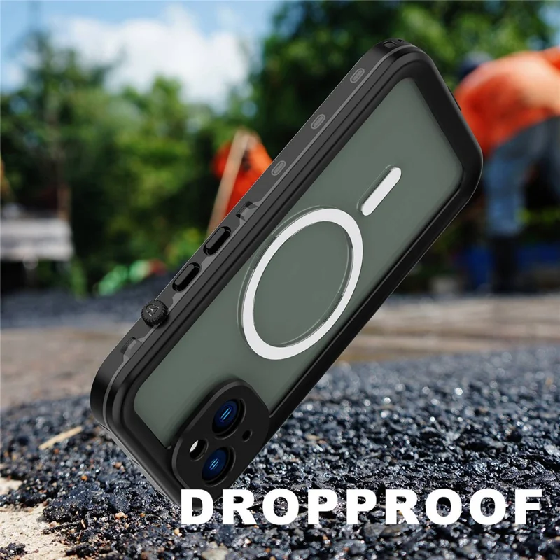 REDPEPPER Dot+ Series for iPhone 14 Plus IP68 Waterproof Clear Back Case Drop-proof Dust-proof Cover Compatible with Magsafe Charger - Black