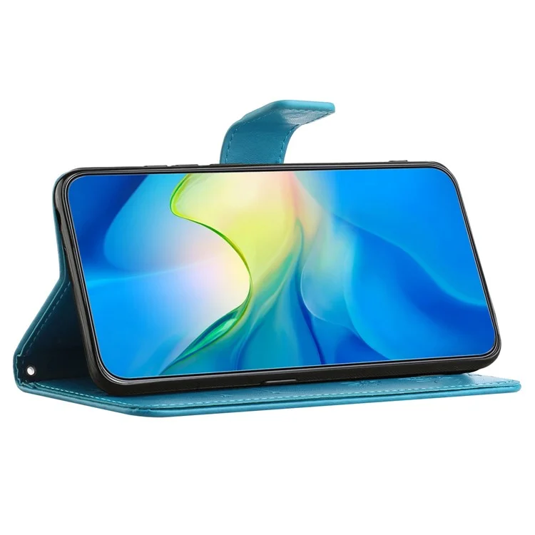 Custodia di Portafoglio Per Motorola Moto E22 4G / E22i 4G, Supporto Per il Telefono Protettivo Per la Pelle PU in Pelle di Fiore di Farfalla Con Cinturino - Blu