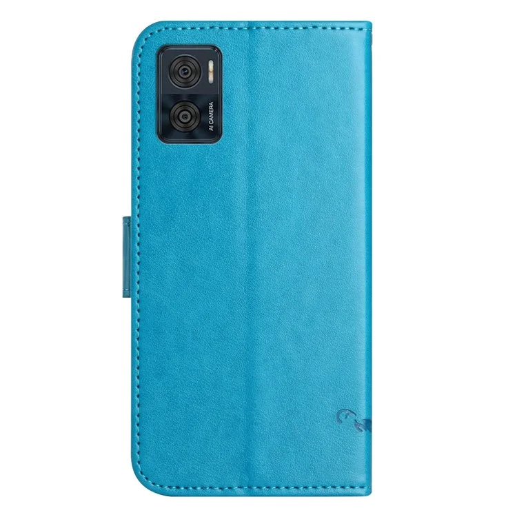 Custodia di Portafoglio Per Motorola Moto E22 4G / E22i 4G, Supporto Per il Telefono Protettivo Per la Pelle PU in Pelle di Fiore di Farfalla Con Cinturino - Blu