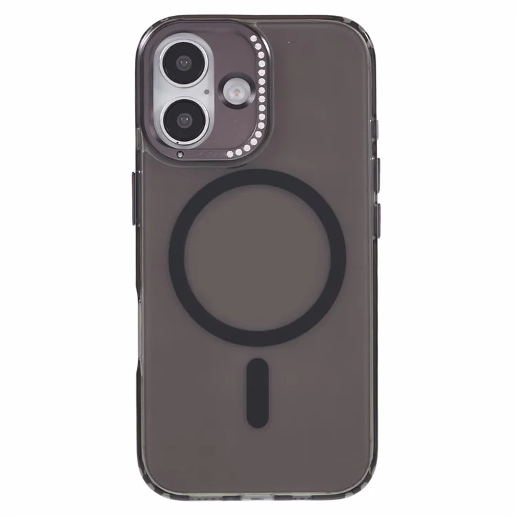 Custodia per iPhone 16 Plus compatibile con MagSafe, cover posteriore per telefono in TPU+PC con decorazione in strass - Nero trasparente