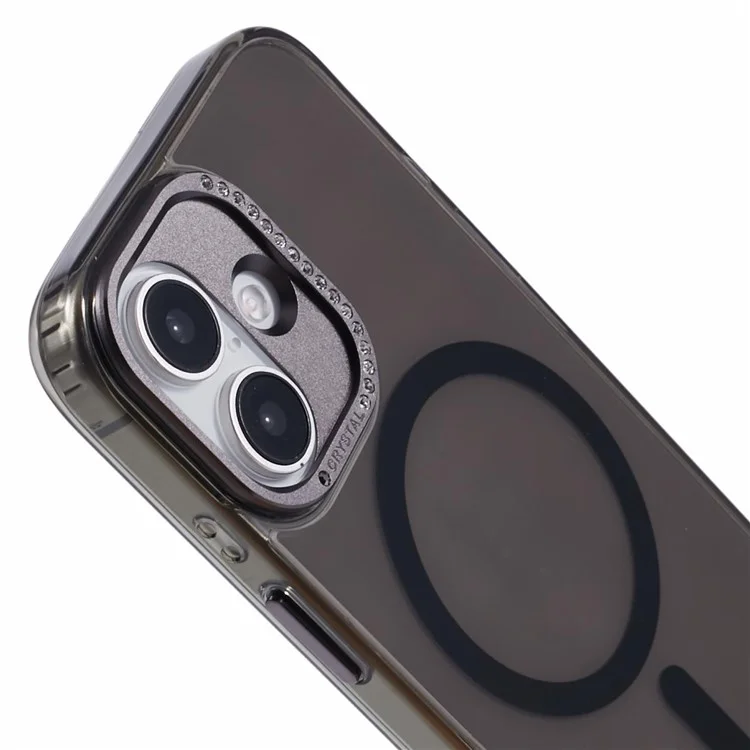 Custodia per iPhone 16 Plus compatibile con MagSafe, cover posteriore per telefono in TPU+PC con decorazione in strass - Nero trasparente