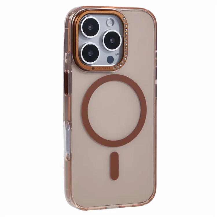 Чехол для iPhone 16 Pro Max, совместимый с MagSafe, из ТПУ + ПК, с декором из страз - прозрачное золото