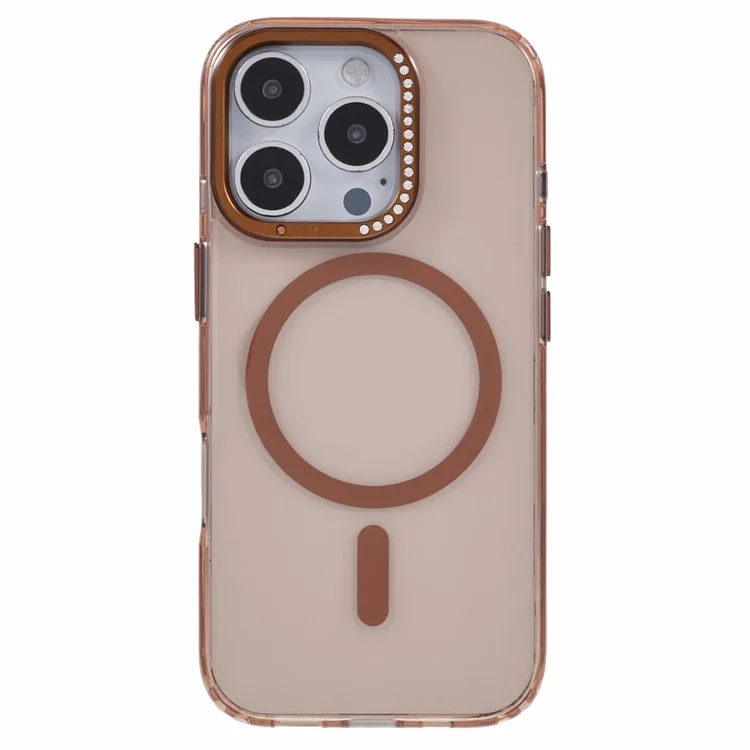 Чехол для iPhone 16 Pro Max, совместимый с MagSafe, из ТПУ + ПК, с декором из страз - прозрачное золото