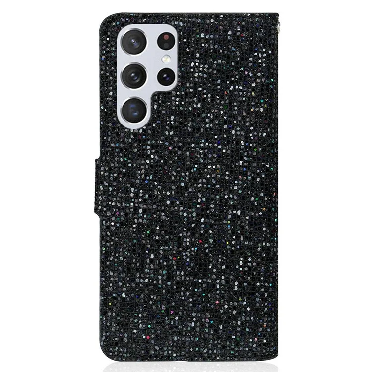 Funda para Samsung Galaxy S25 Ultra de piel sintética con ranuras para tarjetas y brillo - Negro